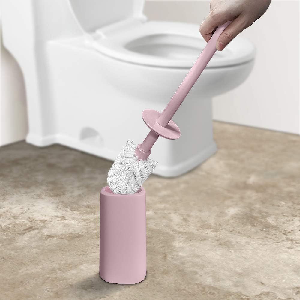 BOLLAER Toilet Brush and Holder, Modern Design Bathroom Brush Long Handle Toilet Bowl Brush for Bathroom Toilet, Toilet Brush and Holder Set (Pink)