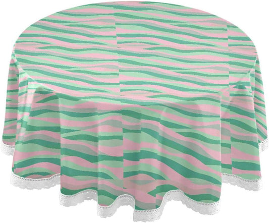 Wave Pattern Green Peach Round Tablecloth Fabric 60 Inch Long Washable Polyester Lace, Circle Tablecloth Table mat Protective for Picnic Restaurant Picnic