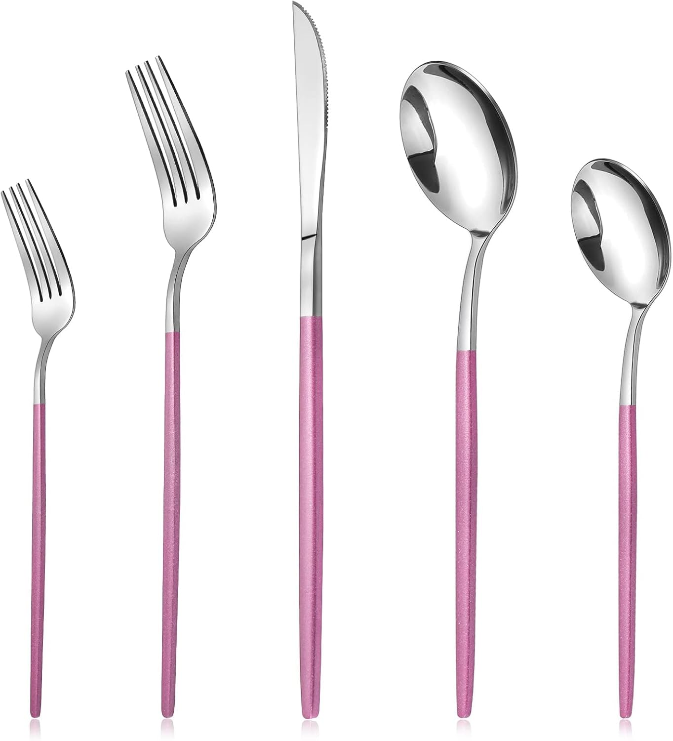 20-Piece Silverware Set With Pink Handle,LAZAHOME Stainless Steel Cutlery Set Service for 4,Kitchen Utensils Set Included Knife Spoon and Fork Set- Mirror Polished & Dishwasher Safe