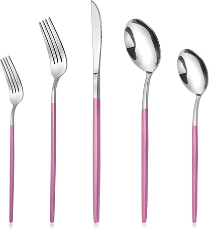 20-Piece Silverware Set With Pink Handle,LAZAHOME Stainless Steel Cutlery Set Service for 4,Kitchen Utensils Set Included Knife Spoon and Fork Set- Mirror Polished & Dishwasher Safe