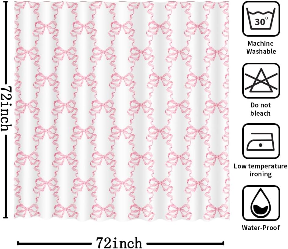 MEHOFOND Bow Shower Curtain Coquette Pink Bow Bathroom Decor for Women Girls Cute Romantic Bow Shower Curtain Modern Art Aesthetic Bathtub Decor Fabric Waterproof Bath Curtain with 12 Hooks 72x72 Inch