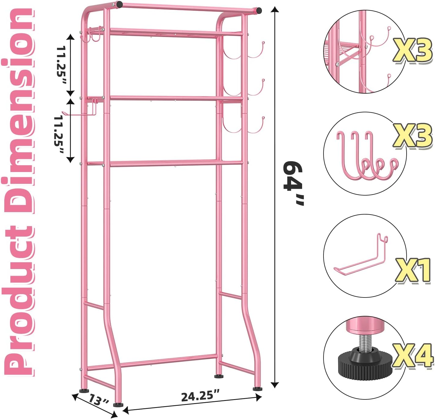Simple Trending 3 Tier Over The Toilet Rack, Shelf Bathroom, Bathroom Stand Organizer Space Saver, Pink
