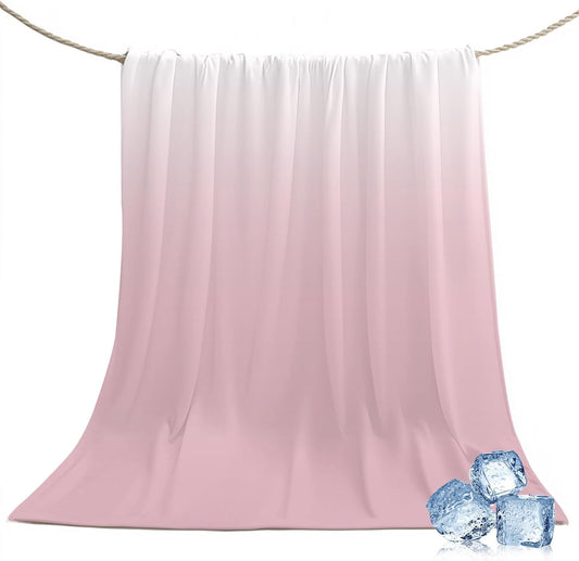 Cooling Blanket for Hot Sleepers Ombre Pink Lightweight Breathable Double Sided Summer Blanket Gradient Milky White Cooling Throw Blanket for Couch Bed Night Sweats 30"x40"