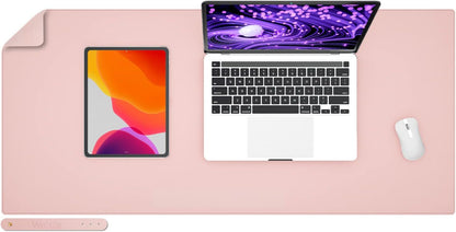 Wolaile PU Leather Desk Pad Blotter,Light Pink Waterproof Office Desktop Mat for Women,36x17in Non-Slip Large Mouse Pad Writing Protector
