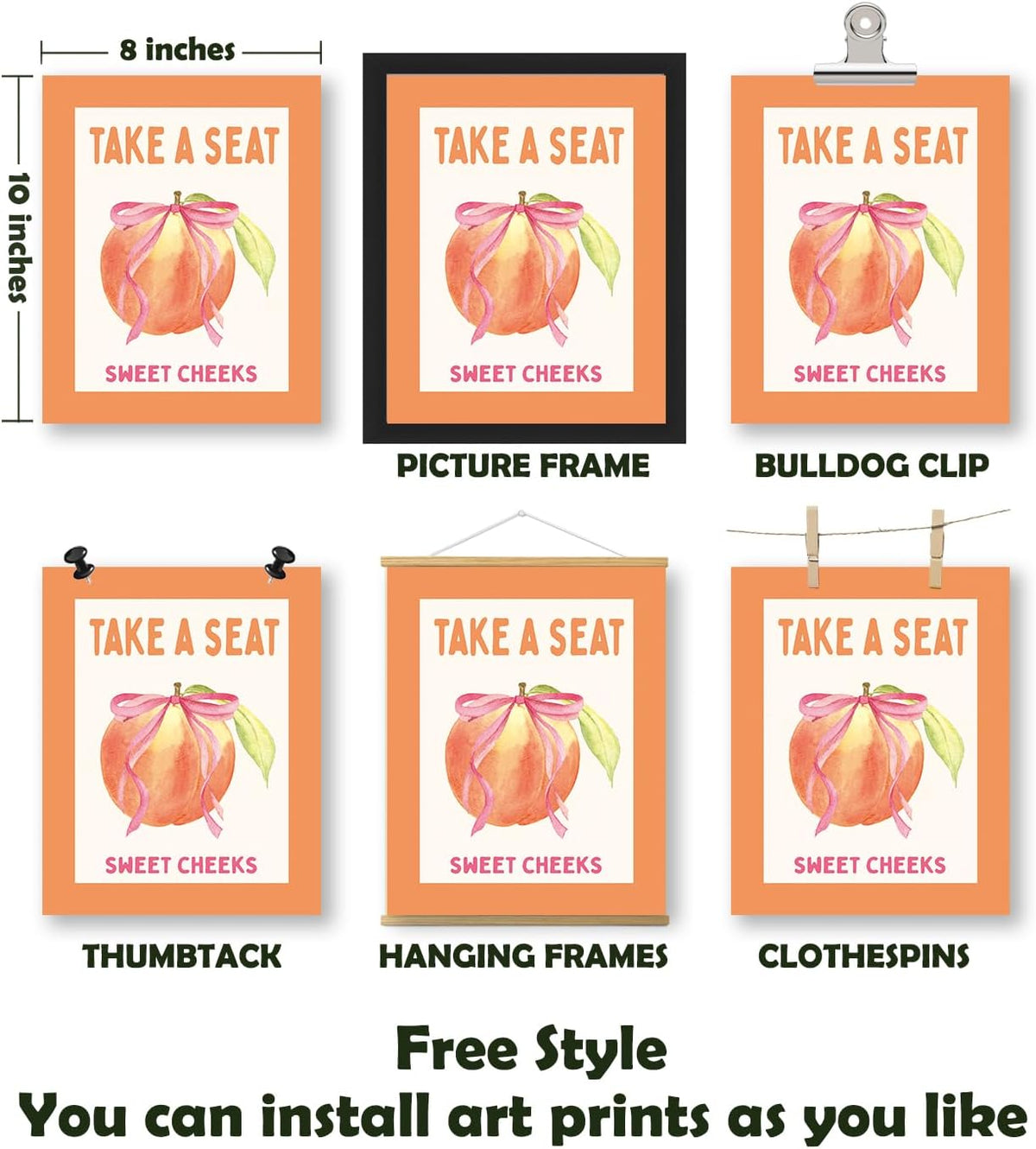 Pink Preppy Funny Bathroom Canvas Wall Art Prints 8x10 Inch Set of 4, Trendy Retro Pink and Orange Sweet Cheeks Shower Karaoke Peach Pictures Wall Decor for Girls Bathroom Bedroom, Unframed