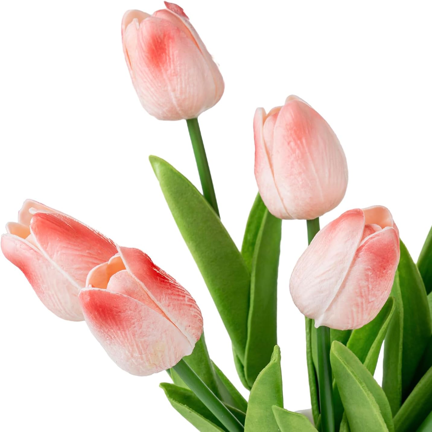 MyGift Realistic Artificial Pink Tulips in White Ceramic Vase – Faux Tulip Flower Arrangement for Home & Office Decor, Potted Tabletop Fake Plants in Round Ceramic Planter, Elegant Spring Decor