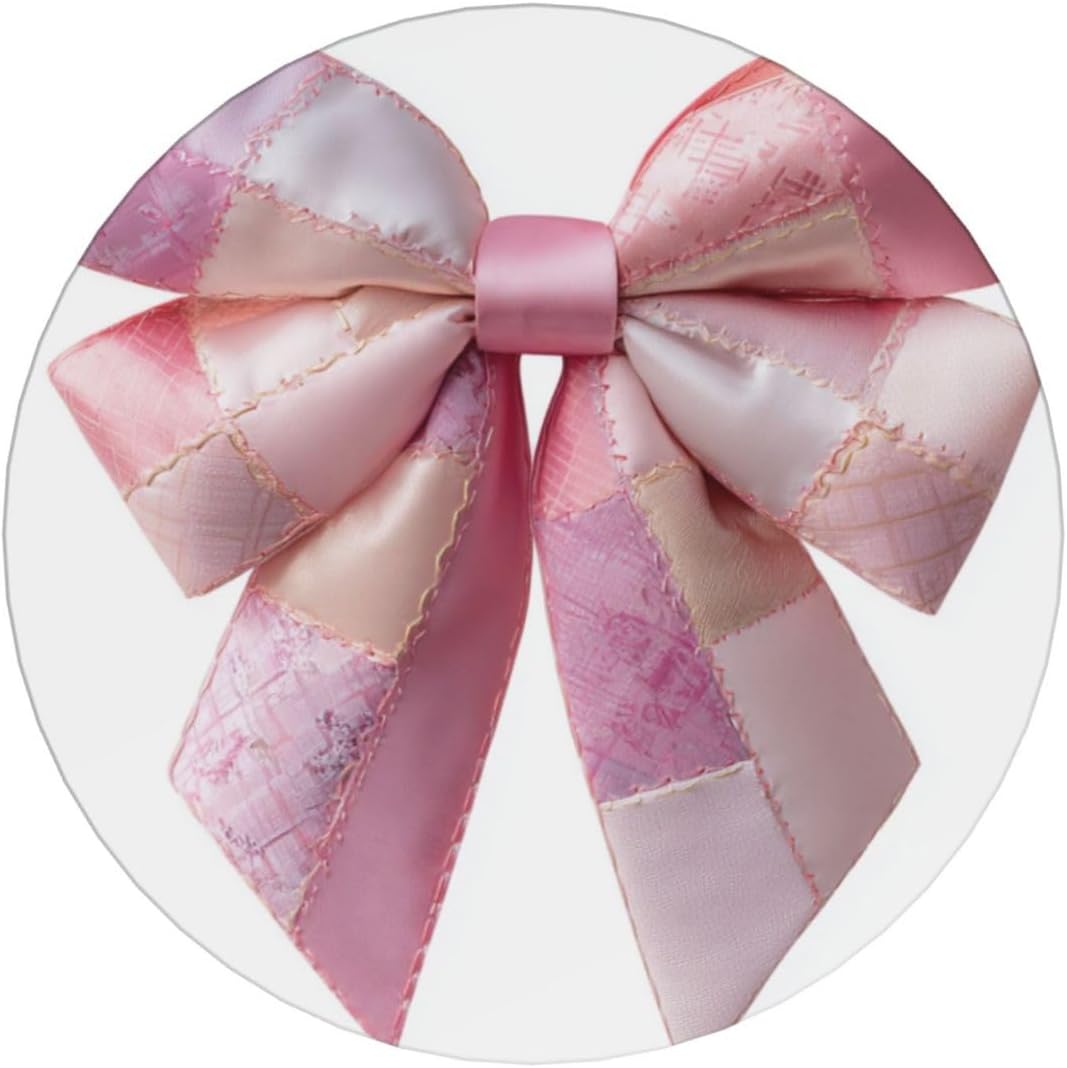 Light Pink Bow Balloon Patchwork Embroidery Ceramic Coasters with Holder Set of 6 Coffee Cup Drink Coasters