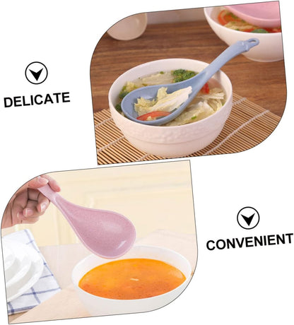 4pcs Long Handle Soup Spoon Stirring and Rice Spoons for Cereal Porridge and Hot Pot Lightweight Kitchen Utensils Blue Green Beige Pink