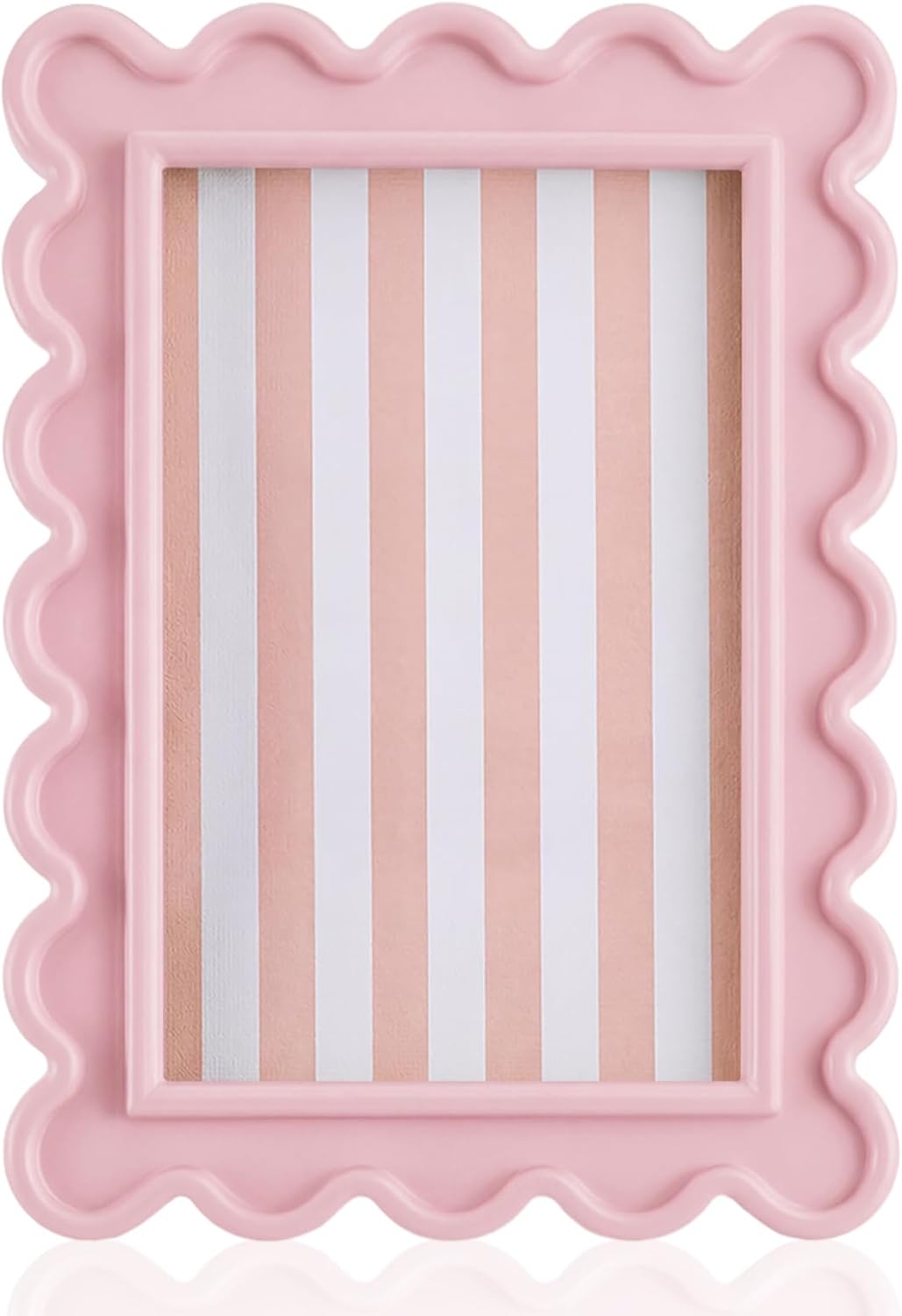 AceOrbit 4x6 Inches Light Pink Flower Wavy Scalloped Picture Frame Cute Wavy Edge Wooden Real Glass Photo Frame for Desktop Display Home Decoration Family Friends Wedding Graduation Gifts