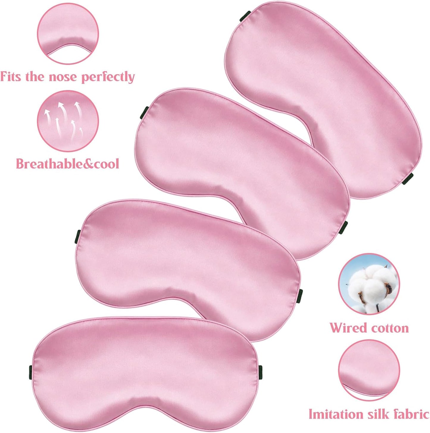 4 Pcs Pink Silk Sleep Mask for Sleeping with Adjustable Strap, Silk Eye Masks Satin Blackout Blindfold Sleep Eye Cover Comfortable Blindfold Eyeshade for Men&Women
