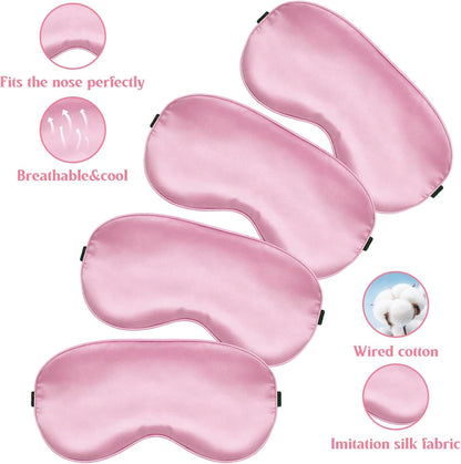 4 Pcs Pink Silk Sleep Mask for Sleeping with Adjustable Strap, Silk Eye Masks Satin Blackout Blindfold Sleep Eye Cover Comfortable Blindfold Eyeshade for Men&Women