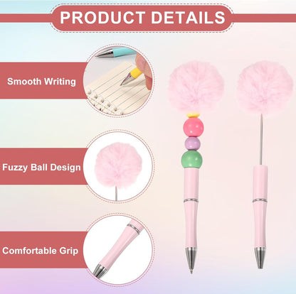 PATIKIL Pompom Ballpoint Pens, Fluffy Ball Pens Pom Pom Plastic Cute Beaded Pen for DIY Gift Writing Office Supplies - 6 Pcs (Light Pink)