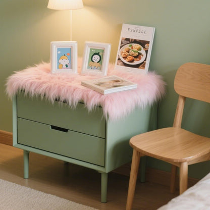 OKAYDA 2-Pack 18" Fuzzy Square Faux Sheepskin Chair Covers - Plush & Non-Slip Seat Cushion Pad for Dining, Office, Vanity Chairs, Fluffy Soft Faux Fur Rug for Living Bedroom, Home Decor (Pink)