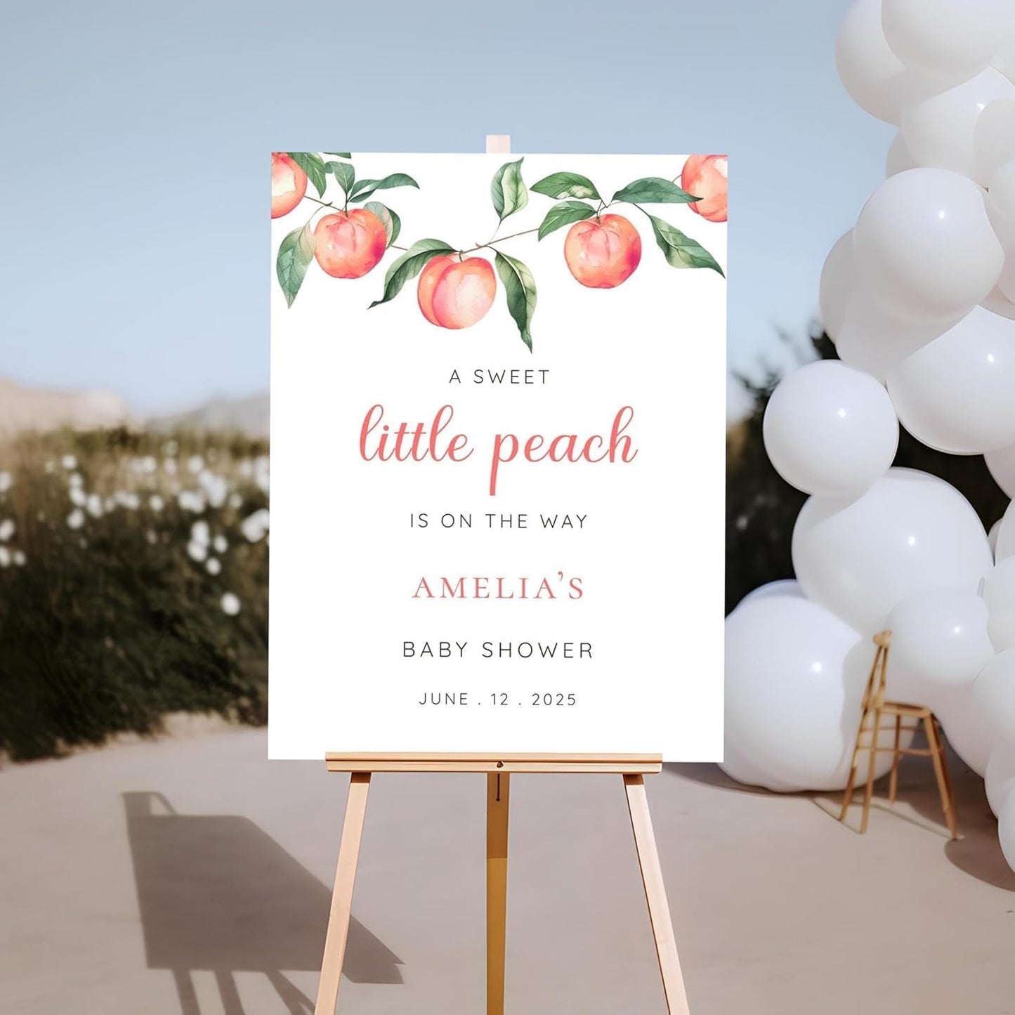 Custom Peach Baby Shower Welcome Sign Soft Peach Floral Theme Decor, Sweet Summer Fruit Party Entrance Sign, Elegant Garden Celebration Sign, Fresh Baby Shower Welcome Sign, Charming Peach Party Sign