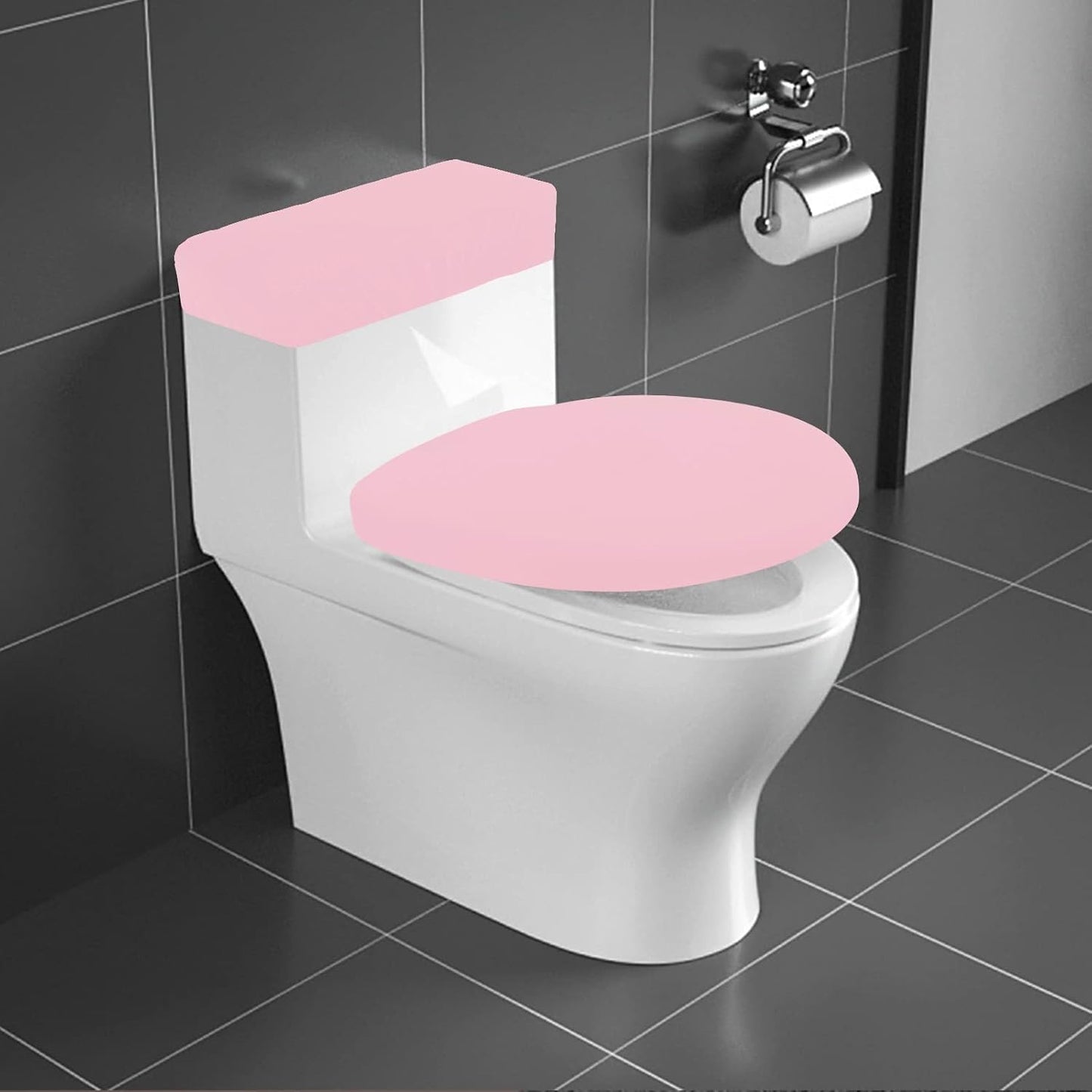 Toilet Lid Cover Set, Spandex Fabric Toilet Protector, Fits Most Tanks & Lids, Pink