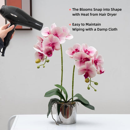 CXGS Artificial Orchid Flowers Light Pink Faux Orchids with Ceramic Vase Vivid Fake Phalaenopsis Flower Arrangement Gorgeous Artificial Plants for Wedding Party Exhibition Center Home Decor