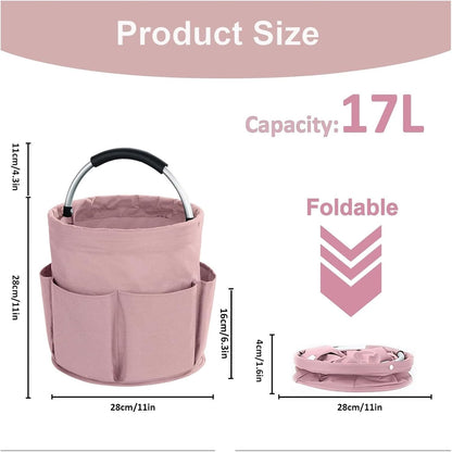 17L Cleaning Caddy with Handled – Foldable Storage Basket & Portable Multi-Purpose Bucket Bag for Home, Garden, Car & Office Supplies Organizer(Pink)