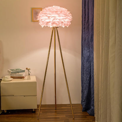 Meefad Feather Floor Lamp Metal Tripod Floor Lamp Modern Standing Light with Pink Feather Shade Elegant Floor Reading Lamp for Study Room Bedroom Living Room