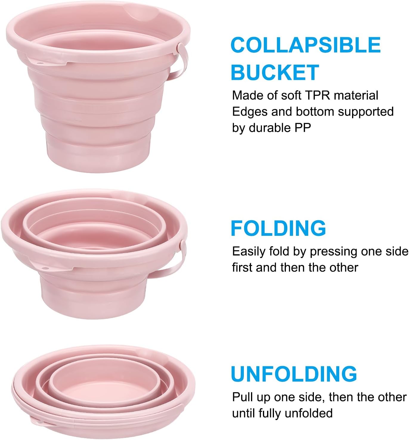 PATIKIL Collapsible Bucket 5L/1.3Gallon, Small Foldable Bucket Portable Plastic Round Tub for House Cleaning Car Washing Camping Fishing, Light Pink