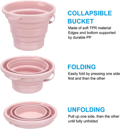 PATIKIL Collapsible Bucket 5L/1.3Gallon, Small Foldable Bucket Portable Plastic Round Tub for House Cleaning Car Washing Camping Fishing, Light Pink
