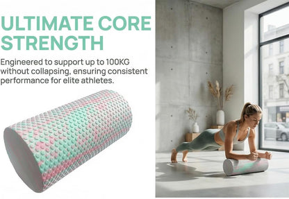Travel Size Back Roller, High Density Foam Roller for Back Stretching, Physical Therapy, Yoga, Pilates, Post Workout Muscle Recuperation, 12" X 6" Round (Pink)