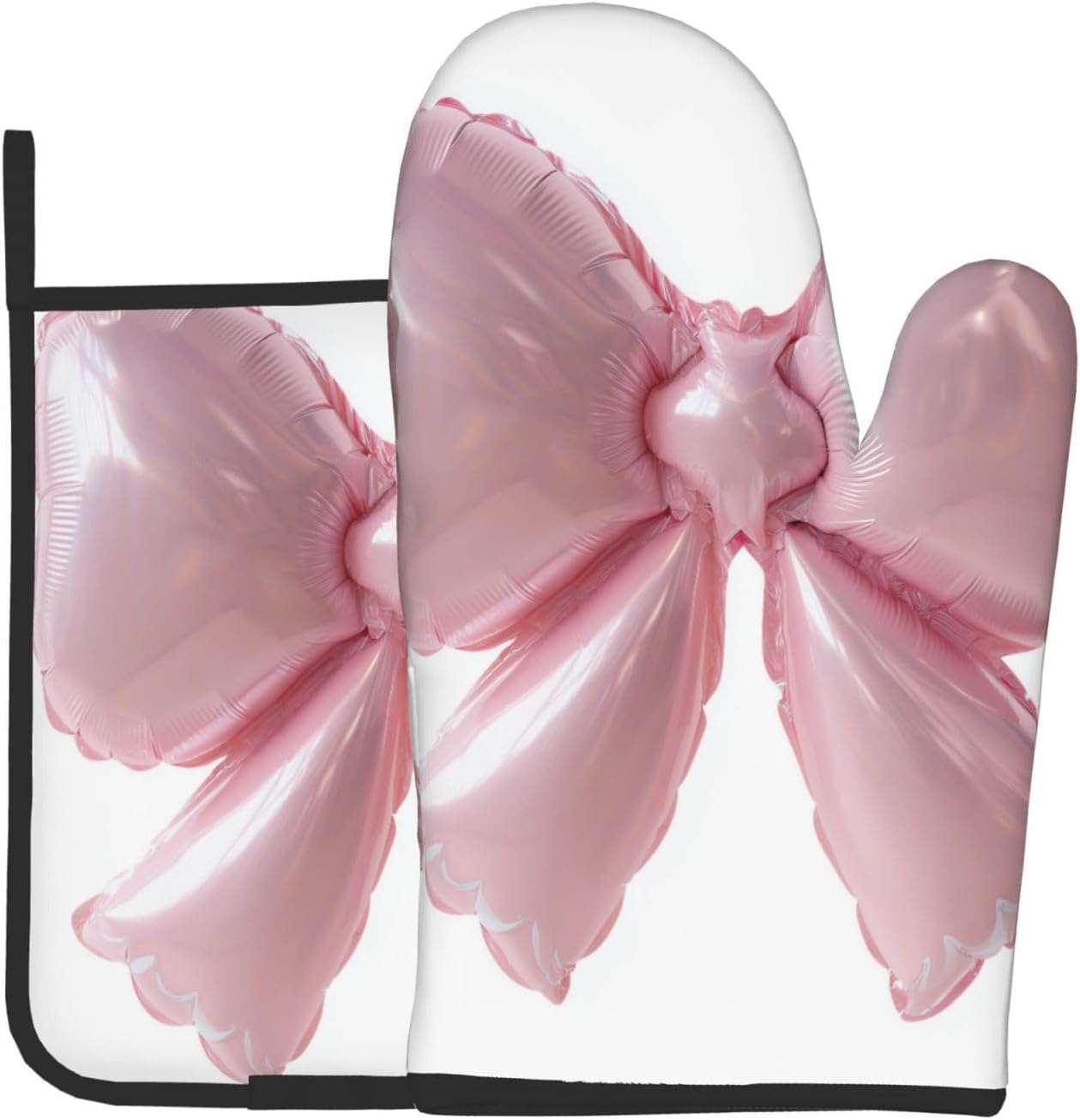 Light Pink Bow Balloon Oven Mitts and Pot Holders Sets,Heat Resistant Potholder Kitchen Decor for Cooking Baking BBQ, Oven Glove Set
