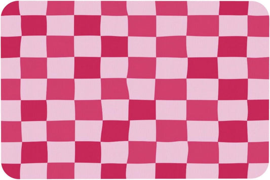 Bath Mat Pink Checkerboard Pattern Absorbent Non Slip Doormat 15.7x23.6 in Washable Diatomaceous Shower Mat Floor Mats for Bathroom Kitchen Entryway