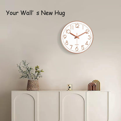 Silent Wall Clocks Battery Operated 8 Inch, Analog Wall Clock with Oversized Number Tempered Glass Clock Face, Rose Gold Quartz Non Ticking Wall Clocks for Living Room Bedroom Kitchen Office