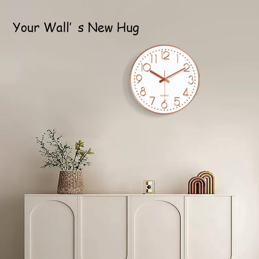 Silent Wall Clocks Battery Operated 8 Inch, Analog Wall Clock with Oversized Number Tempered Glass Clock Face, Rose Gold Quartz Non Ticking Wall Clocks for Living Room Bedroom Kitchen Office