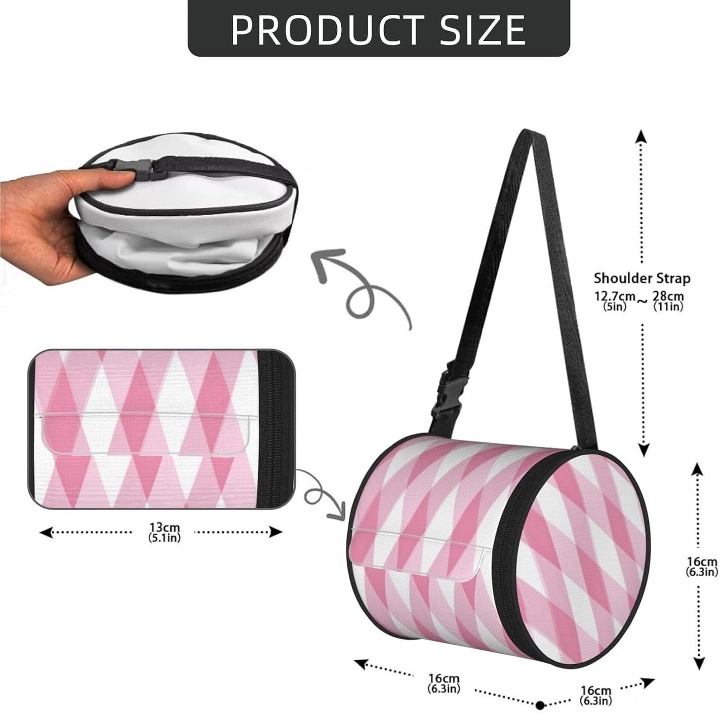 Oxford Cylinder Tissue Holder, Round Tissue Container Pink Plaid Pattern - 6.3''X6.3'' Portable Toilet Paper Roll Cover Tissue Box for Home Car Camping Office Travel