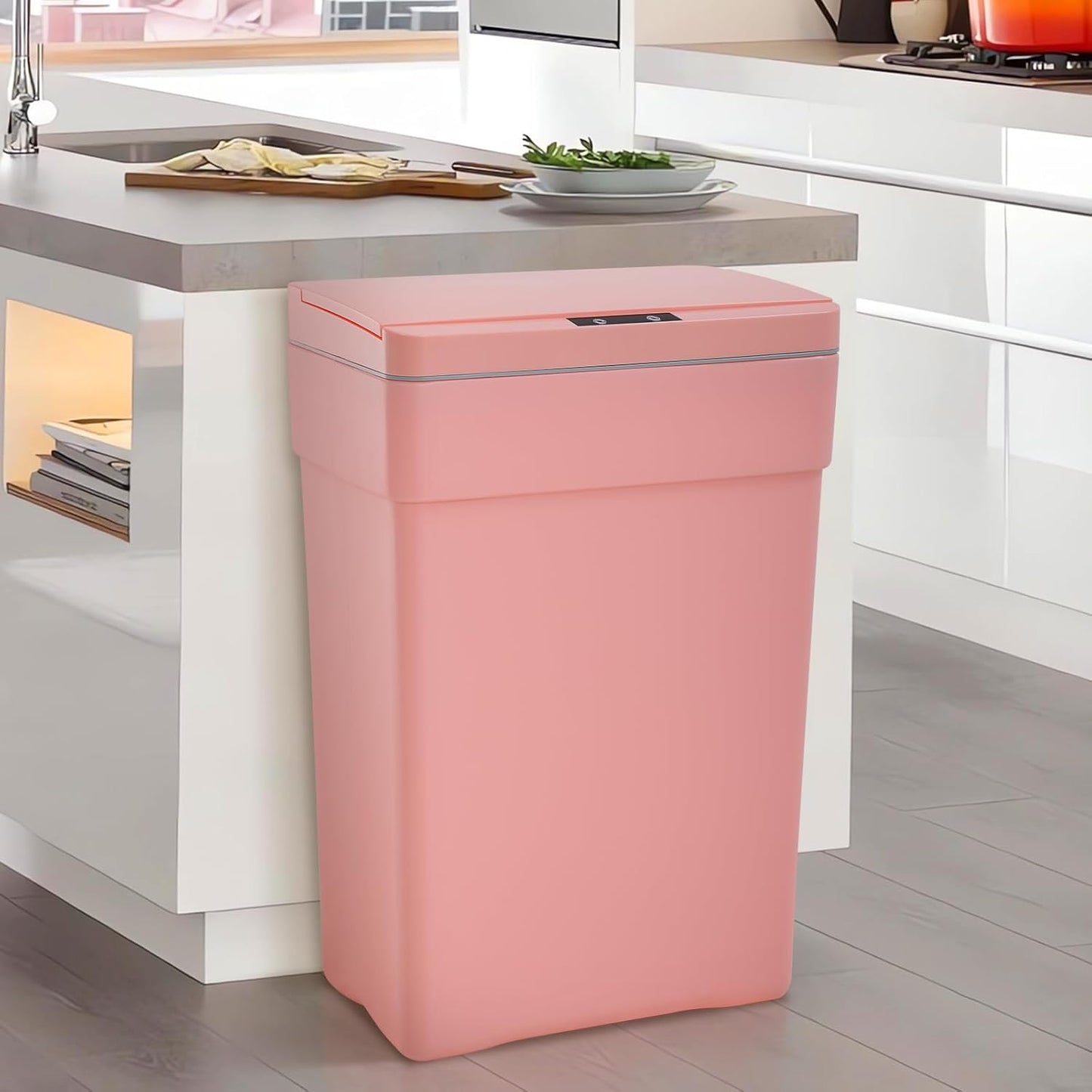 Dkeli Automatic Trash Can 13 Gallon Kitchen Trash Can for Bathroom Bedroom Home Office High-Capacity Plastic Touch Free Garbage Can with Lid Waste Bin 50 Liter, Pink