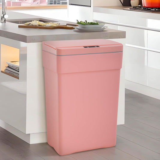 Dkeli Automatic Trash Can 13 Gallon Kitchen Trash Can for Bathroom Bedroom Home Office High-Capacity Plastic Touch Free Garbage Can with Lid Waste Bin 50 Liter, Pink