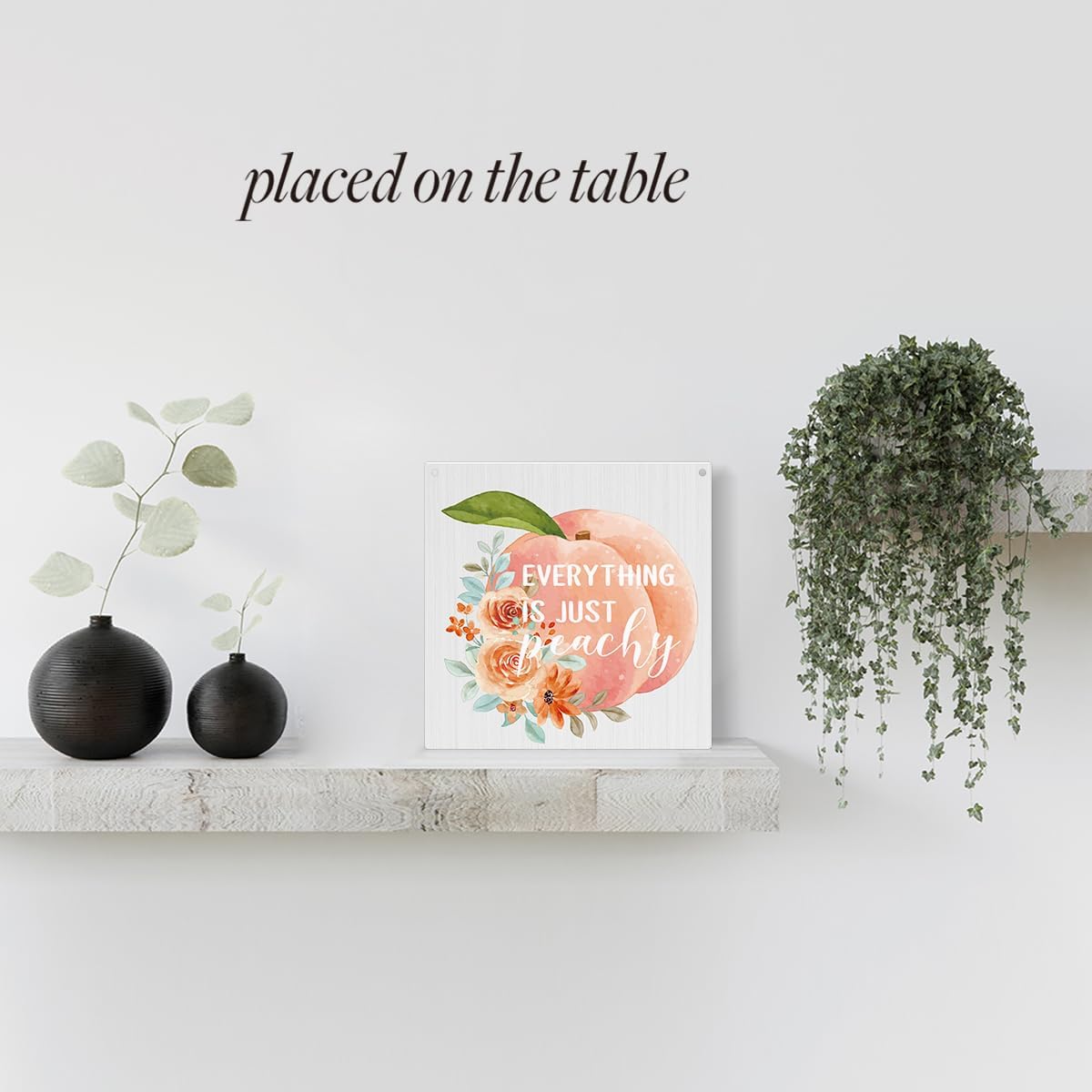 HTBIG Peach Fruit Decor Wood Sign - Farmhouse Style, 7.1 x 7.1 Inches, Nature Theme, Wall Mount, Perfect for Home, Office, Kitchen, Outdoor Decor & Gifts