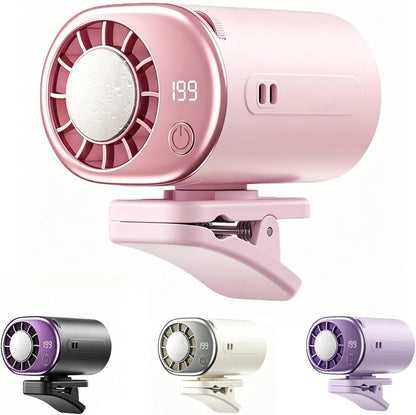 Clip On Fan with Led Display, Portable Ac for Car, 16°C Cooling System, 360° Rotation & 199 Speeds Adjustable Mini Car Fan, Car Air Conditioner, Personal Fan for Vehicle, Office, Outdoor Use (Pink)