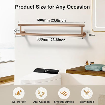 Double Towel Bar 24 Inch, Rose Gold SUS304 Stainless Steel Towel Racks for Bathroom - Wall Mounted Bathroom Towel Holder Quick Drying Hand Towel Bar for Walls