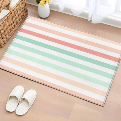 Peach Pink Green Ombre Entryway Area Rug 2'x3', Farmhouse Stripe Modern Indoor Door Mat Non Slip Kitchen Rug Runner, Washable Small Floor Mat Carpet for Bathroom