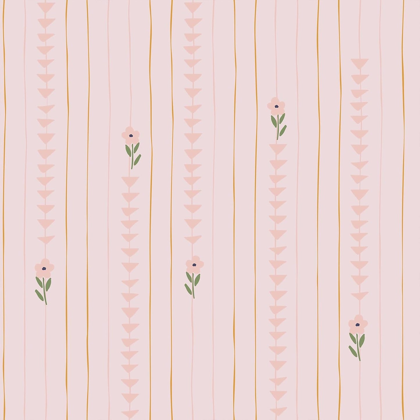 CRE8TIVE Cute Light Pink Floral Peel and Stick Wallpaper for Nursery Girls Bedroom Vertical Stripes Triangles Art Deco Wallpaper Removable Pink Contact Paper for Cabinets Drawers Accent Walls 12"x118"