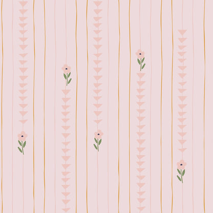CRE8TIVE Cute Light Pink Floral Peel and Stick Wallpaper for Nursery Girls Bedroom Vertical Stripes Triangles Art Deco Wallpaper Removable Pink Contact Paper for Cabinets Drawers Accent Walls 12"x118"