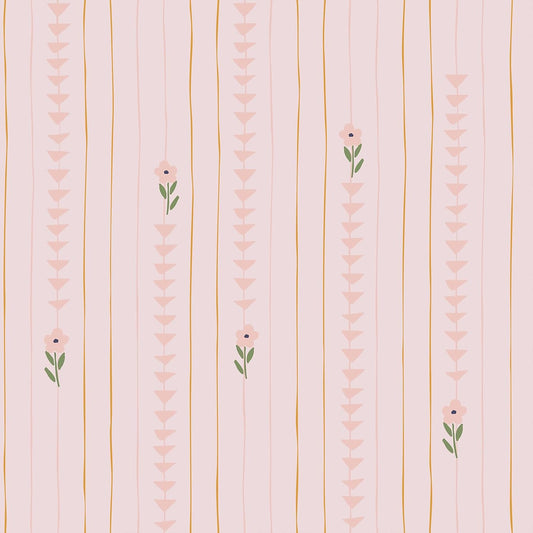 CRE8TIVE Cute Light Pink Floral Peel and Stick Wallpaper for Nursery Girls Bedroom Vertical Stripes Triangles Art Deco Wallpaper Removable Pink Contact Paper for Cabinets Drawers Accent Walls 12"x118"