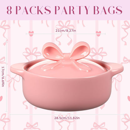 LemonRoad Pink Ceramic Casserole Dish with Lid 2.64 Qt Dutch Oven Pot with Bow Lid Dual Handles Stovetop Safe Braiser, Soup Pot for Baking, Roasting, Serving, Stew Rice Stylish Cookware