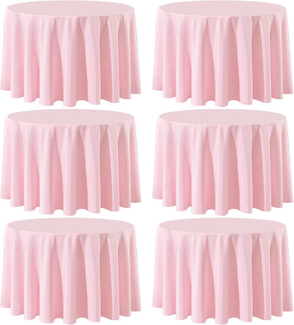 Round Tablecloth 120 Inch 6 Pack Pink Tablecloths Washable Decorative Linen Polyester Table Clothes Cover for Dining Table Banquets Buffet Parties and Wedding