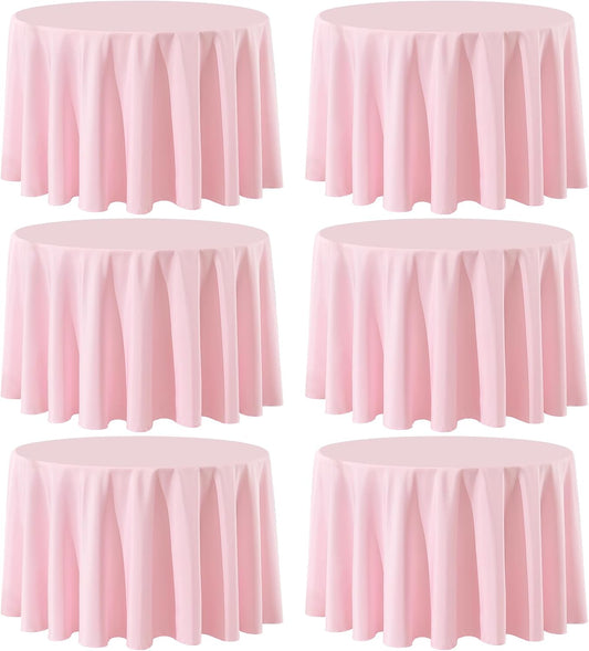 Round Tablecloth 120 Inch 6 Pack Pink Tablecloths Washable Decorative Linen Polyester Table Clothes Cover for Dining Table Banquets Buffet Parties and Wedding