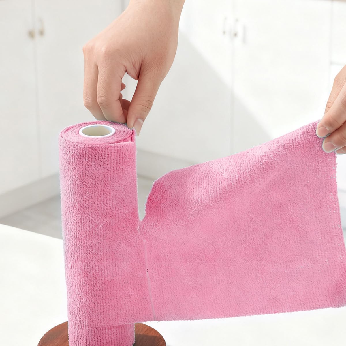 Roll Shaped Tear-Away Dish Cloth, High Capacity Pink Towels, Reusable Washable Kitchen Towel Rolls, Super Absorbent and Thick Microfiber Cleaning Cloths for Commercial Washroom
