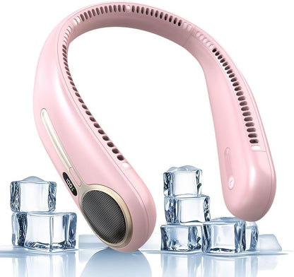 Portable Neck Fan, Personal Wearable Bladeless Fan, 6000mAh USB Rechargeable, 360° Cooling, LED Display, 4-Speeds, Hands Free Fan for Outdoor Indoor, Birthday Gifts for Men Women Dad Mom (Pink)