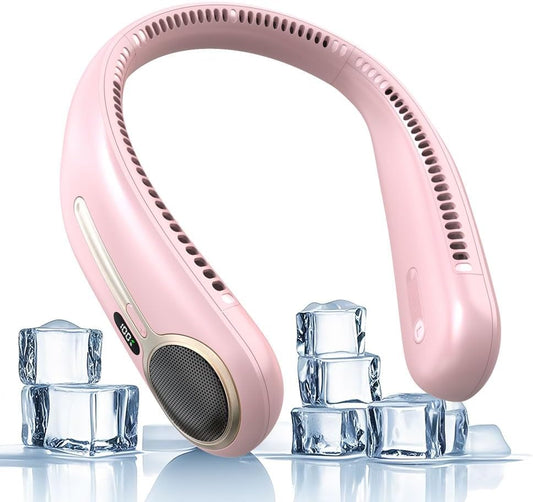 Portable Neck Fan, Personal Wearable Bladeless Fan, 6000mAh USB Rechargeable, 360° Cooling, LED Display, 4-Speeds, Hands Free Fan for Outdoor Indoor, Birthday Gifts for Men Women Dad Mom (Pink)