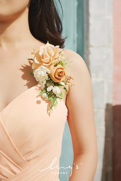 Ling's moment 2pcs Prom Wrist/Shoulder Corsage Artificial Flower, Girl/Mother Homecoming/Wedding Corsage Wristlet Décor, etc. Yellow Orange Peach
