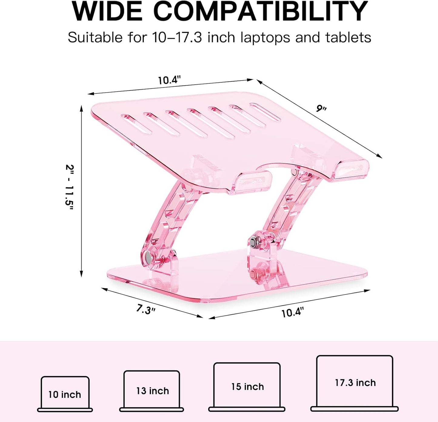 Pink Acrylic Adjustable Laptop Stand,Adjustable Height Foldable Laptop Riser for Desk, Clear Portable Laptop Holder Ergonomic Computer Stand,Compatible with 10-17.3” Laptops (Pink)