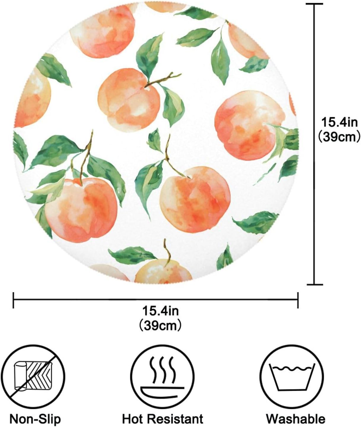 susiyo Round Placemats Set Peach Watercolor Pattern 6 Pcs Fabric Table Mats for Dining Table