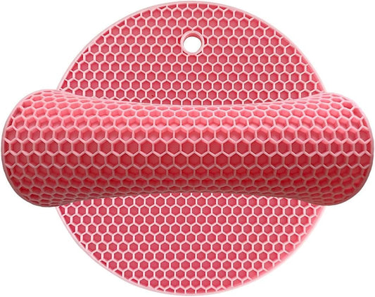 7-Inch Round Trivet Mats - 4 Pack Silicone Hot Pads, Non-Slip Heat Resistant, Dishwasher Safe, Ideal as Round Dab Mat (Pink)