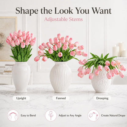 MACTING 30 PCS Artificial Tulip Flowers 13.7" Real Touch Fake PU Tulips Bouquet Faux Flowers for Floral Arrangements Table Centerpieces Kitchen Indoor Home Mothers Day Decorations,Peach Pink
